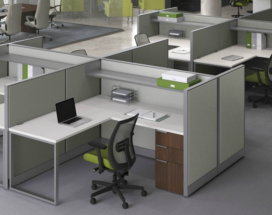 Cubicles set up in a office.